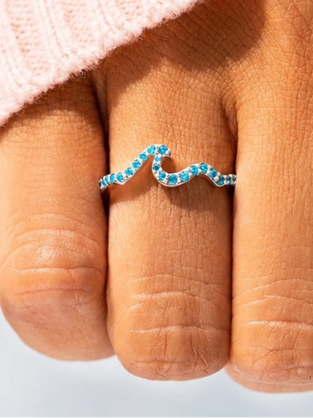 Blue Wave Ring • Ocean Inspired CZ Ring • Beachy Stack Ring